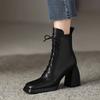 Women High Heels Ankle Shoes Chunky Platform Chelsea Boots Autumn 2024 Lace Up Square Toe Casual Brand Zapatos