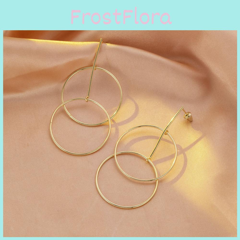 Stylish Geometric Circle Pendant Earrings For Women Trendy Brass Double Hoops