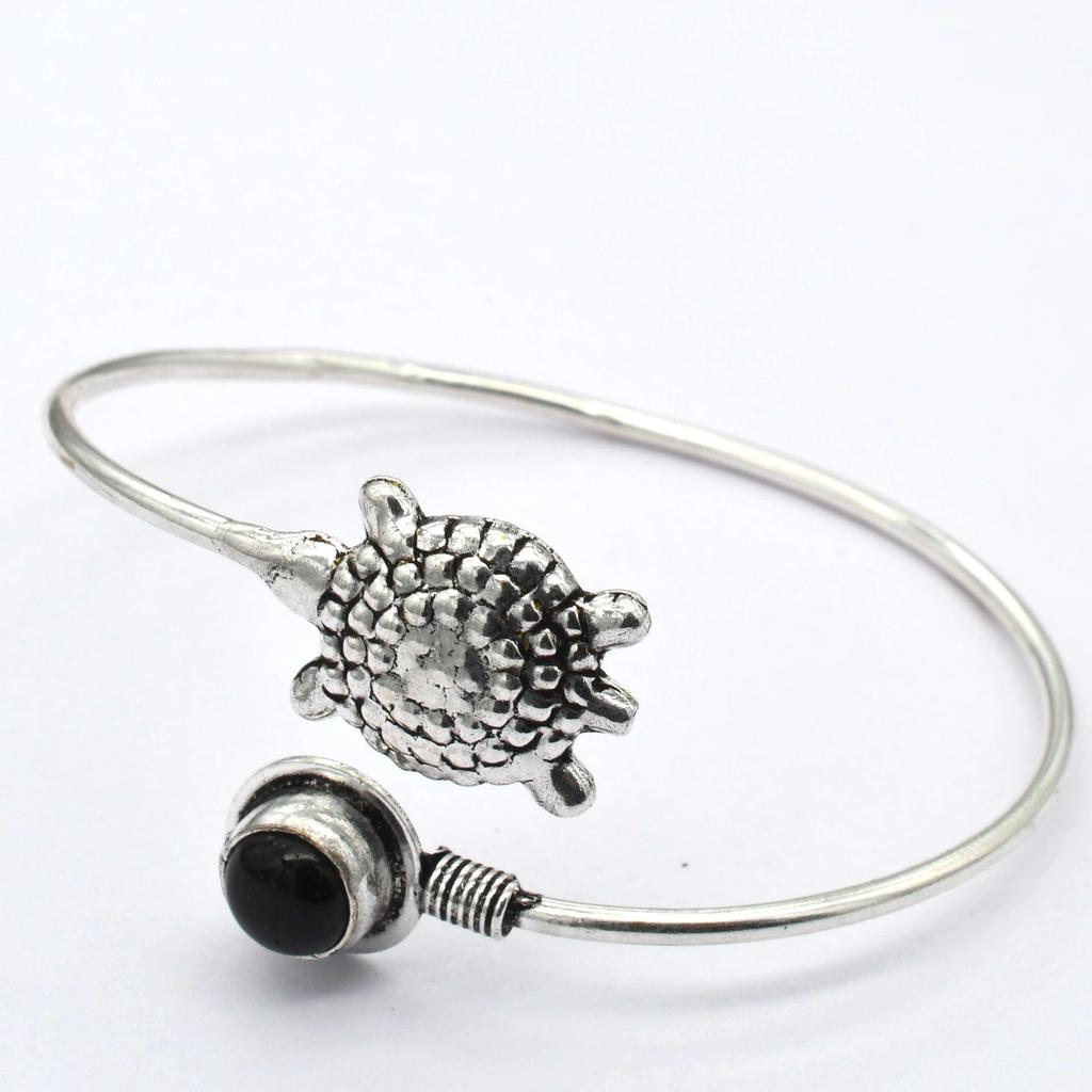Black Onyx Gemstone Ethnic Handmade Adjustable Bangle Jewelry 8 Gms BN 23