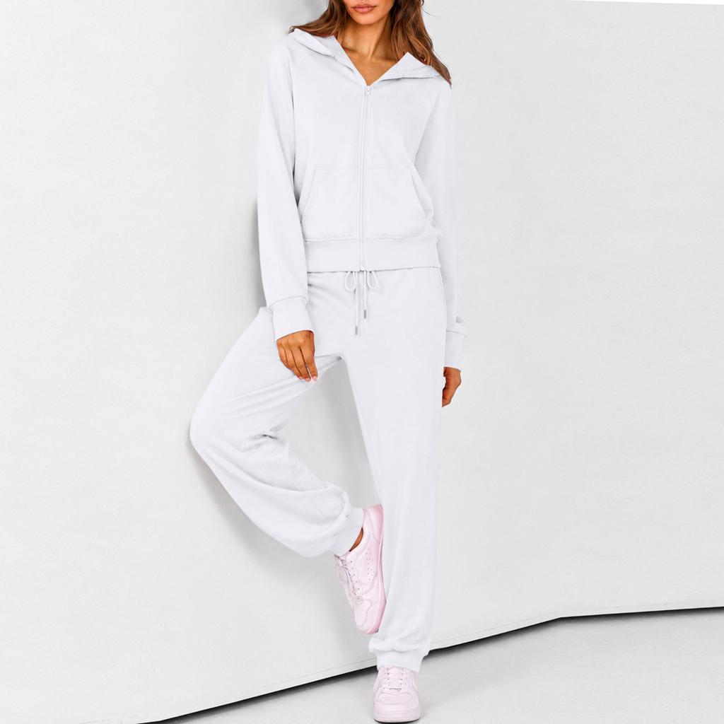 Women's Zip Up Hoodie and Jogger Set - Casual Two Piece Track Suit with Color for Activewear