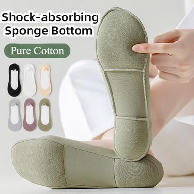 Ice Silk Boat Socks for Women Thick Sponge Bottom Sweat Absorption Shockproof Anti Slip Silicone High Heel Invisible Socks