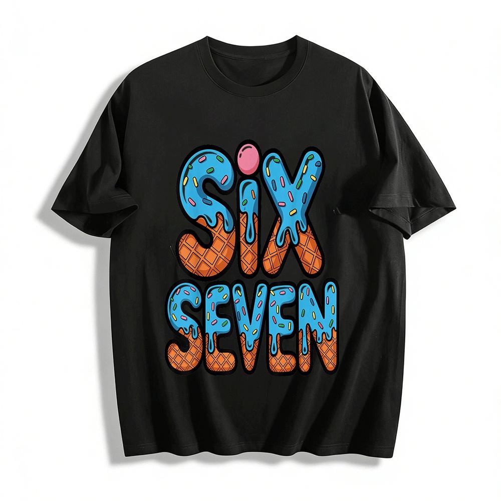 Fun Waffle Drizzle SixSeven Print Casual Short Sleeve Tee Pure cotton T-shirt XXS