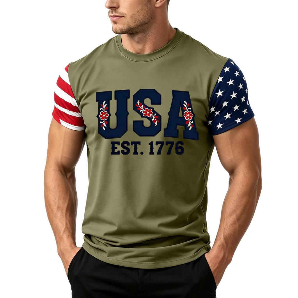 Men's Independence Day Flag Print Short Sleeve T-Shirt, Loose Casual Daily Summer Tops