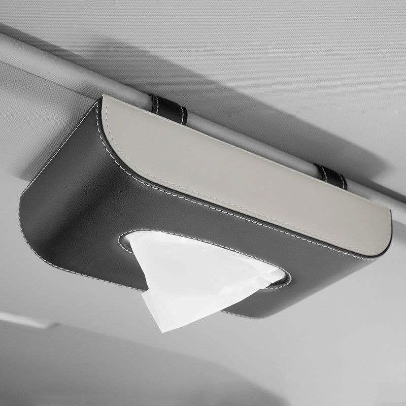 Car Tissue Holder Sun Visor Hanging Or Dashboard Mount Paper Towel Dispenser Auto Accessories Leather Case