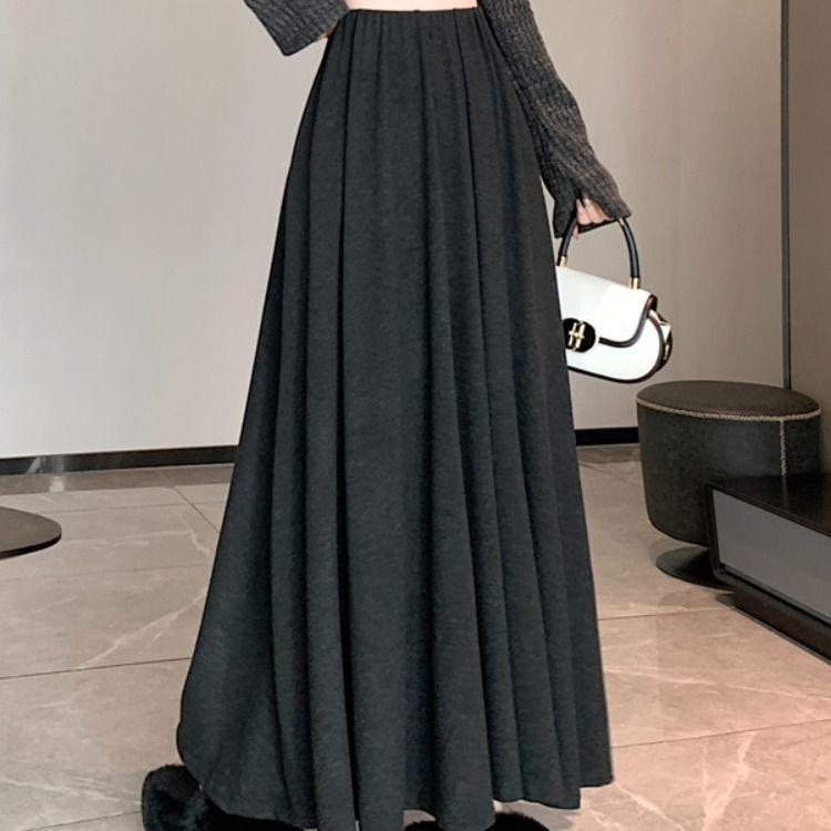 

Gray A-line Elastic Waist Midi Skirt - Women s Slimming, Versatile & Flattering for Autumn/Winter One Size чорний