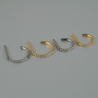 D Shaped Infected Cute Nose Rings with Diamonds Clear Stud Nostril Piercing Ring for Women Guys