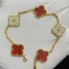 Nuova Versione Bracciale Quadrifoglio Cinque Fiori Agata Rossa Naturale Madreperla Bianca Bracciale da Donna Bracciale Laser