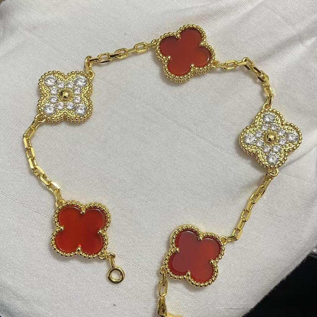 Nuova Versione Bracciale Quadrifoglio Cinque Fiori Agata Rossa Naturale Madreperla Bianca Bracciale da Donna Bracciale Laser