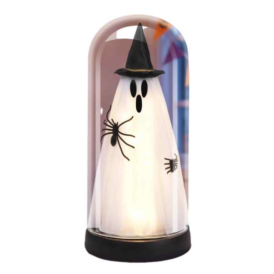 Halloween Ghost Decoration Indoor Light Up in Dome Cloche, Cute Witch Decorative Window Table Lamp with LED for Home Kitchen Mantel Tabletop