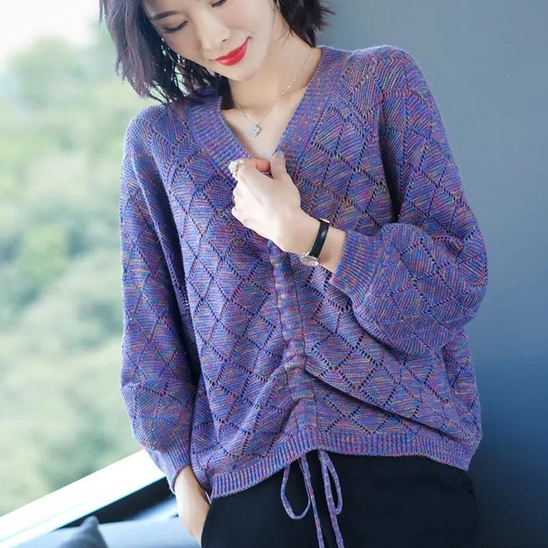 V-Ausschnitt Allround Stricktops Herbst und Winter Unterziehshirts 2022 Neue Damen Casual Lochstrickpullover