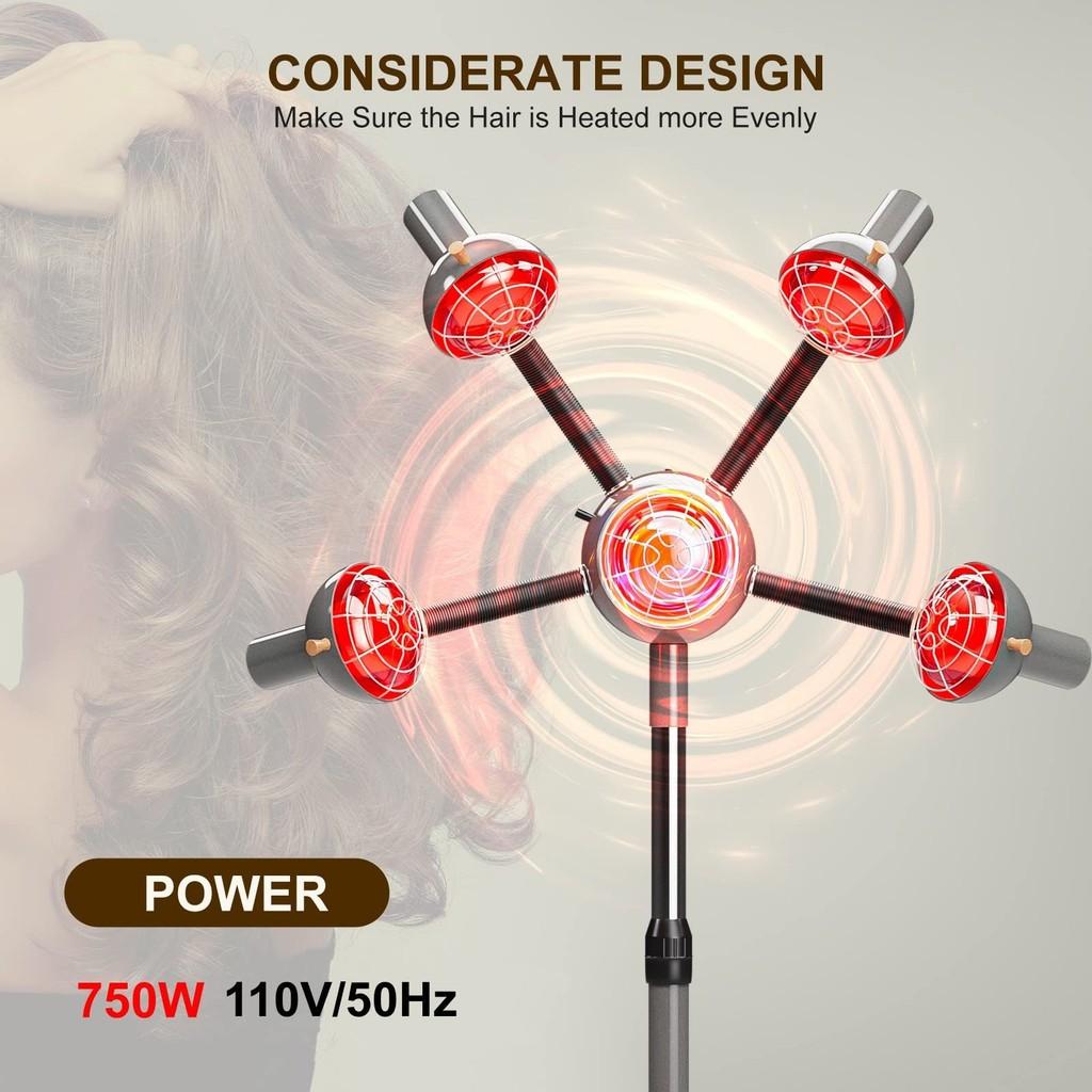Beauty Therapy Infrared Heating Lamp Hairdressing and Drying Machine Salon Vertical Five Head Baking Lamp