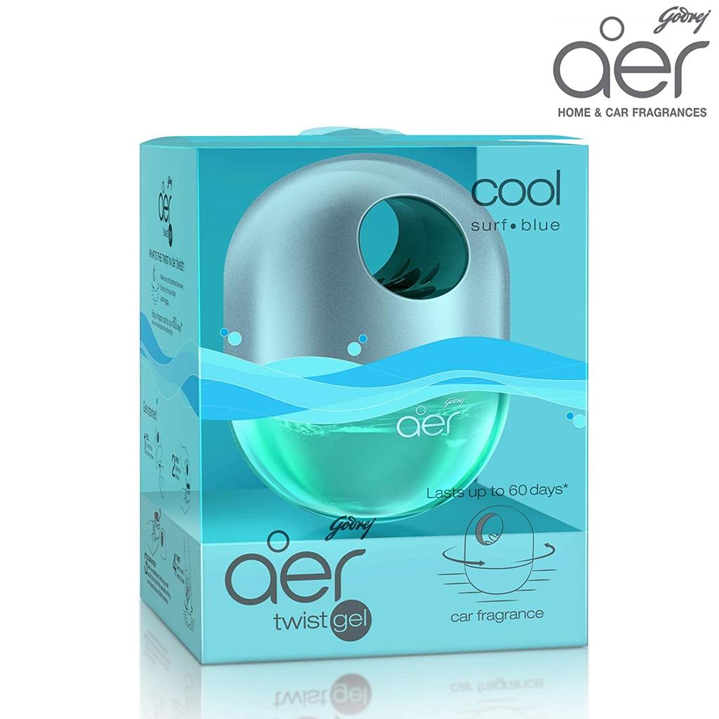 Godrej Aer Twist Car Air Freshener Cool Surf Blue 45 G | Long Lasting Gel Fragrance | Spill Proof Car Perfume for Dashboard or Cup Holder