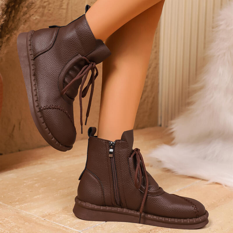 Fashion Retro Side Zip Brown Ankle Boots Women 2025 Winter Vintage Soft Sole Black Boots Comfort Light Weight Non Slip Mom's Shoes