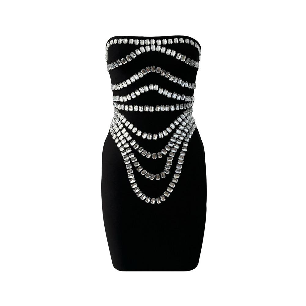 European & American Rhinestone Off-Shoulder Bandage Party Dress