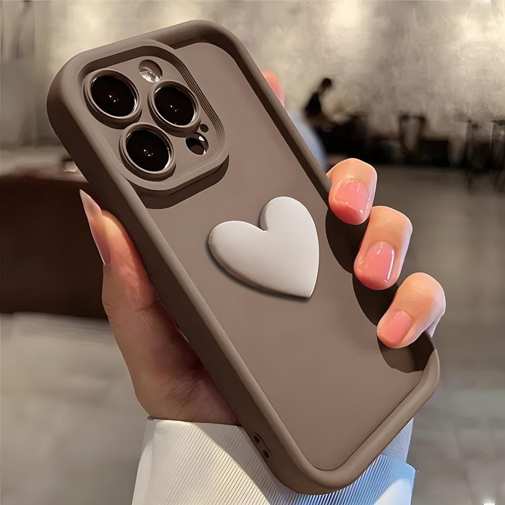 Cute 3D Love Heart Phone Case For iPhone 15 14 13 12 11 Pro Max 14 15 Plus Cases Silicone Shockproof Soft Back Cover Accessories