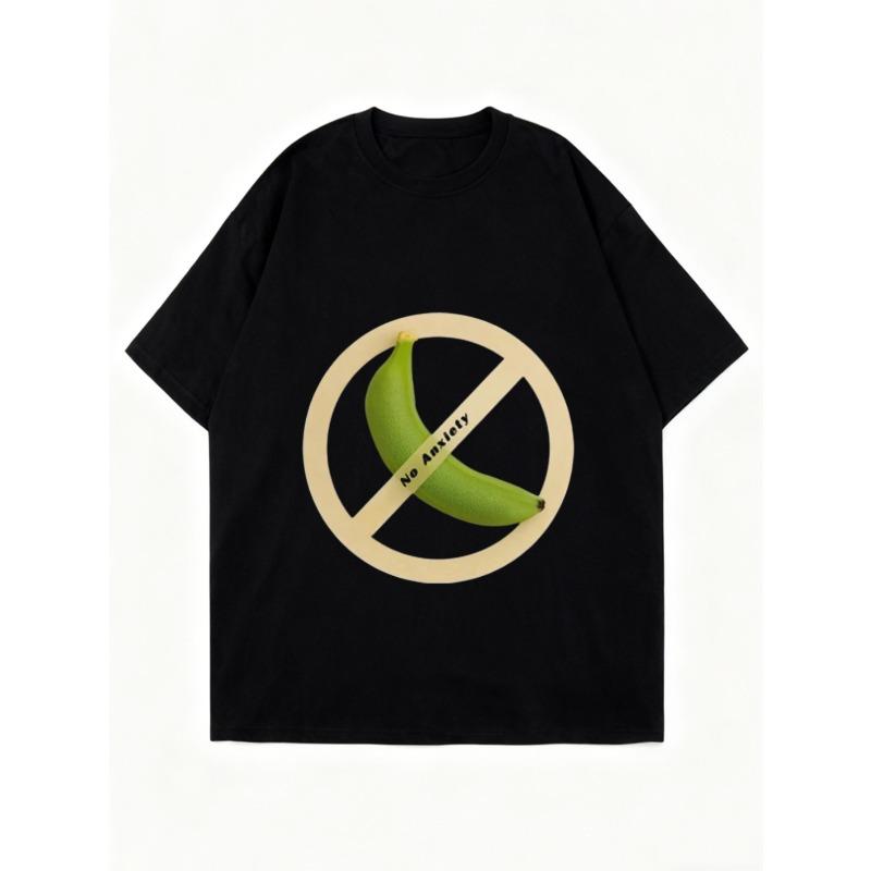 Übergroßes T-Shirt Schwarze Banane No Anxiety Print Grafik-T-Shirt Lässig Streetwear Mode Top für Damen und Herren
