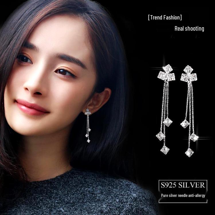 Korean Style Asymmetrical Pearl Tassel Earrings with S925 Silver Needle