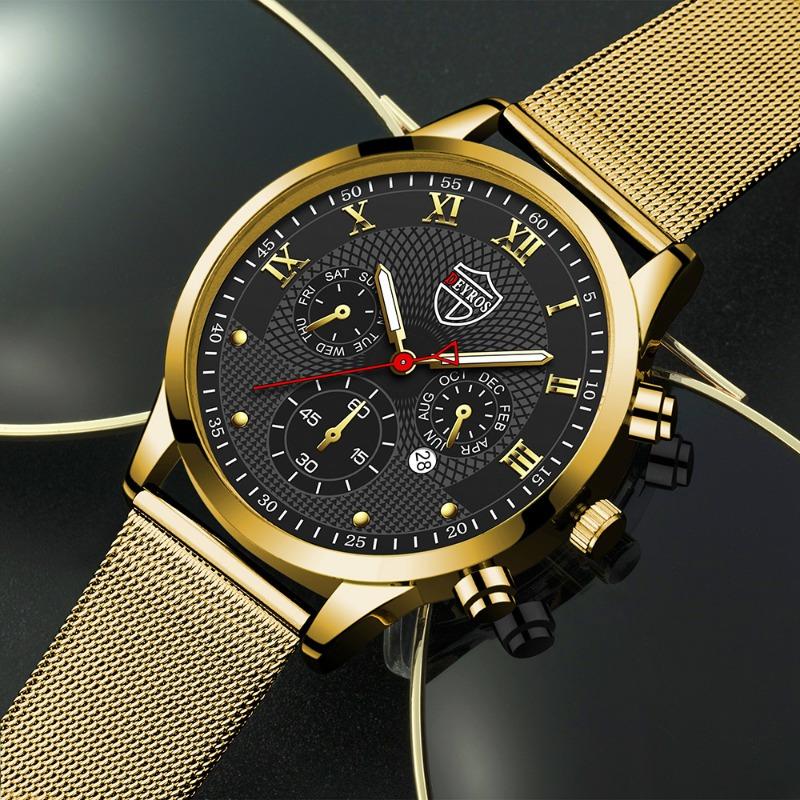 Modische Herrenuhr aus Edelstahl, leuchtende Kalender-Quarzuhr für Herren