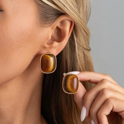 Women Ring/Earrings, with Large Square Stone Retro Design, Alloy Resin Multiple Colors Vintage Style Fashion Jewelry