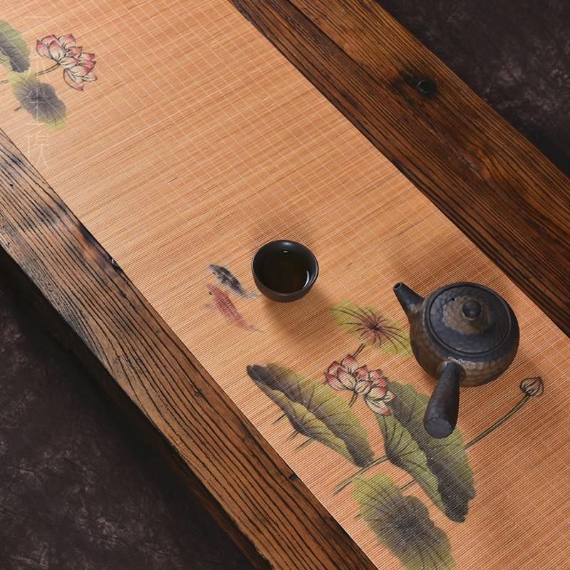 Bamboo Tea Mat Chinese Style Printed Bamboo Mat Zen Table Flag Bamboo Meal Mat Bamboo Curtain Kung Fu Tea Set Accessories