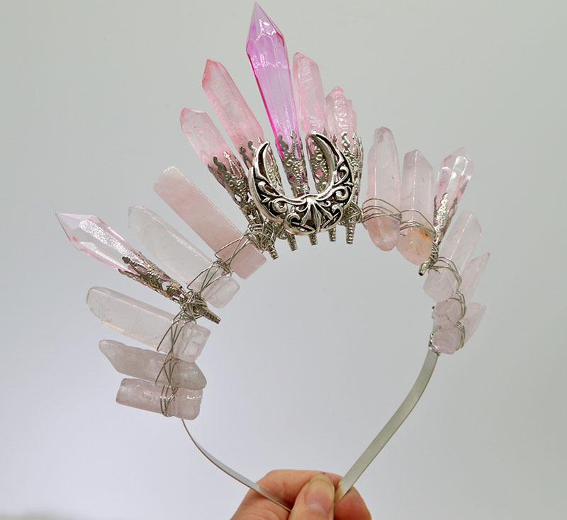 Retro Silver Moon Crystal Glass Crown Headband