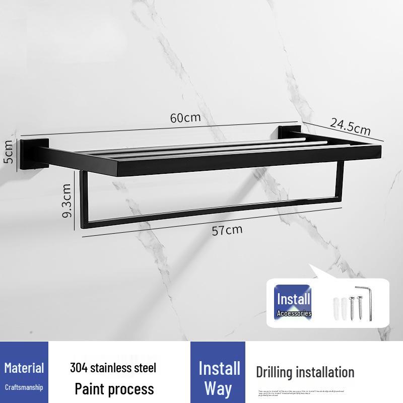 Stainless Steel Square Towel Rack: Wall-Mounted Bathroom Storage, Three-Piece Set