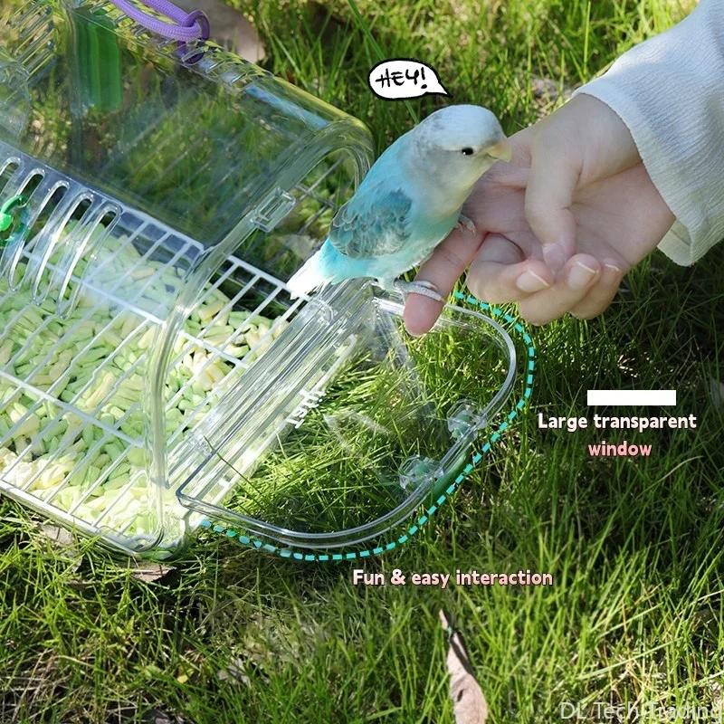 Transparent Small Pet Travel Cage with Large Window, Removable Bottom Mesh & Washable, Portable Bird Carrier with Cover