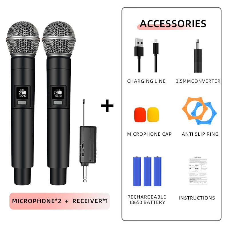 Wireless Microphone Karaoke Dual Handheld Dynamic Microphone with Rechargeable Receiver for Wedding Party Speech Church Club