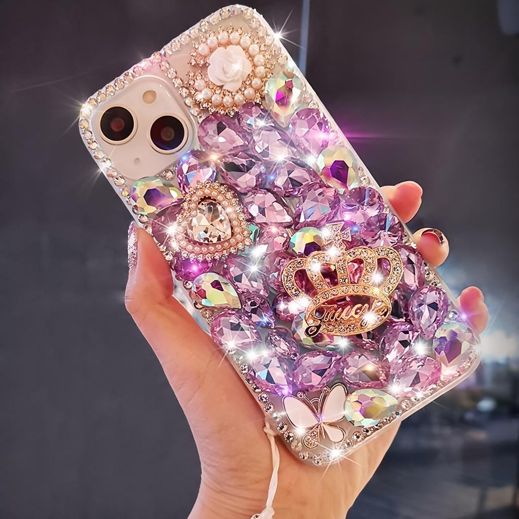 Glitter Strass Mobilskal För iPhone 17 16 15 14 13 12 11 Pro Max Air mini 16e 8 7 Plus X XS XR, Bling Kristall Krona Fjäril Pärla Blomma Design