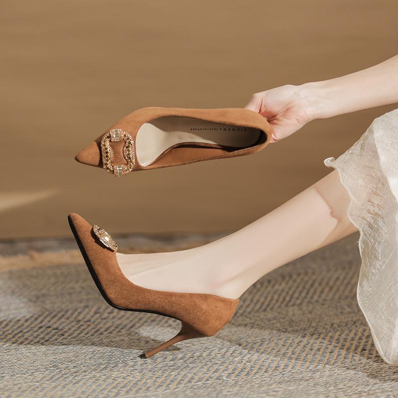 -B temperament thin heel pointed women's high heel single shoes elegant high velvet new versatile women's single shoes