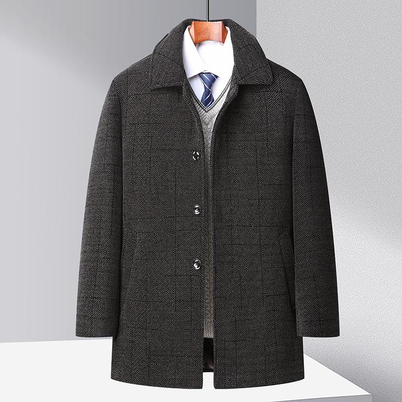 Autumn and Winter New Men's Chenille Coat Business Casual Fleece Thickened Dad Pack Take-off Fur Collar Coat Coat