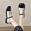 Mary Jane Women's Shoes Low-heeled Small Leather Shoes Small Fragrant Retro Square Head Black and White Color Matching Word with French Flat Shoes