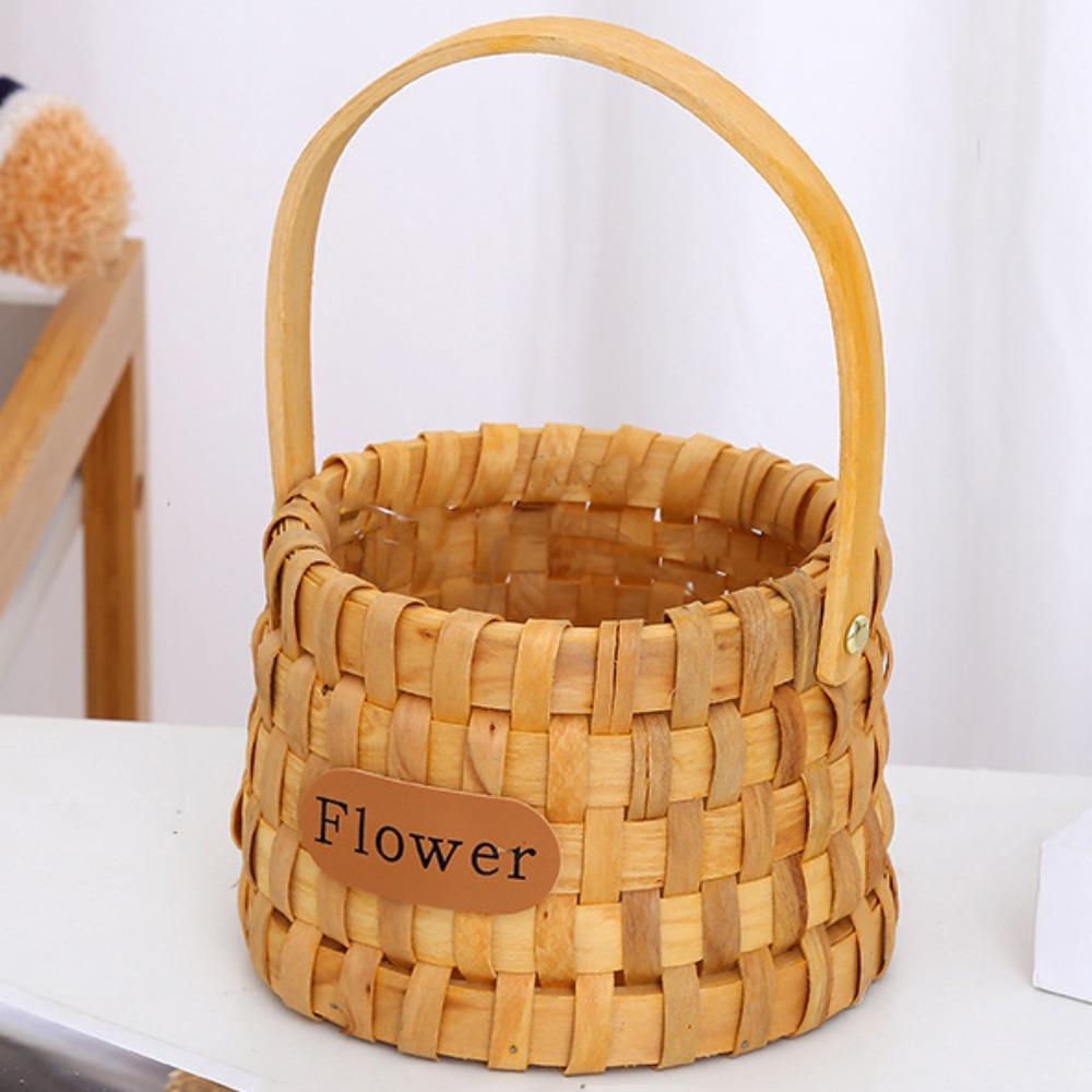 with Handle Handwoven Flower Basket Rustic Style Organizer Basket Practical Storage Basket  Picnic