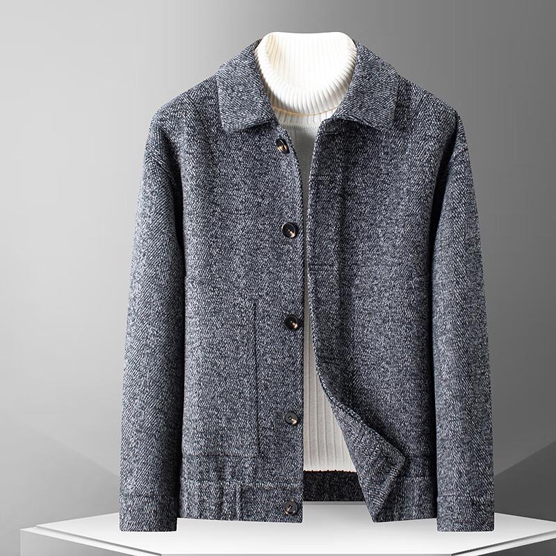 FAPAI Men's Herringbone Wool Blend Short Overcoat