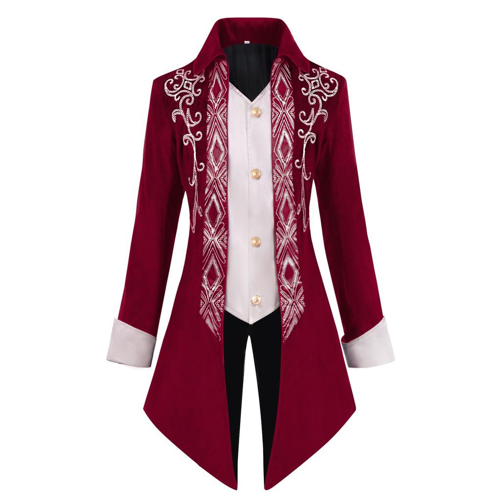 Gothic Victorian Tuxedo Jacket For Men With Jacquard Fabric For Stage Performances