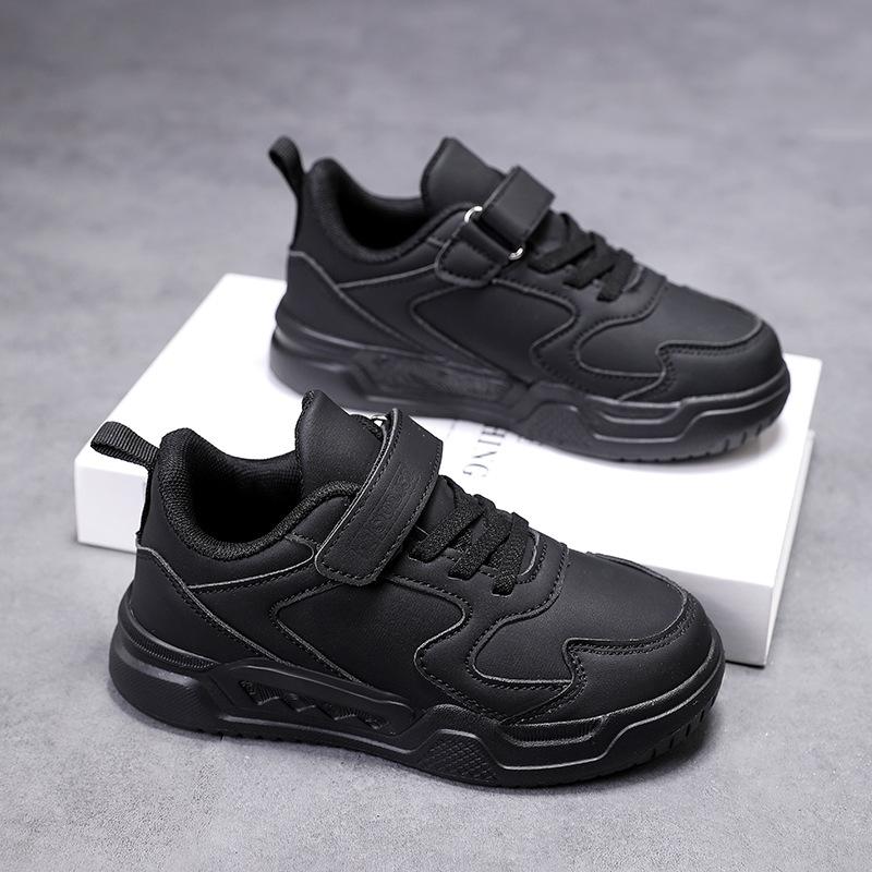 Children's little white shoes board shoes 2025 new mesh breathable leather waterproof boys and girls black sports shoes