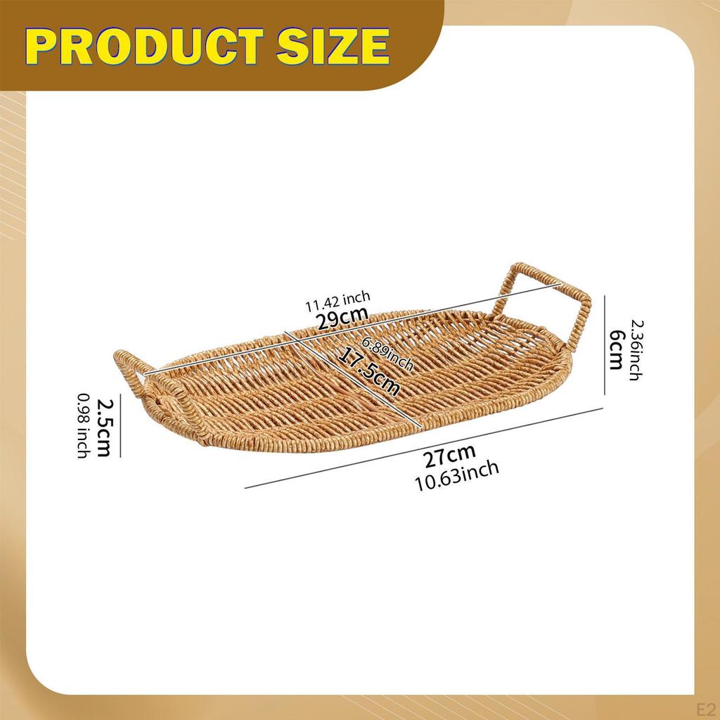 Woven Fruit Bowl Bread Basket Organizer Storage Decoration with Handles Imitation Rattan Food