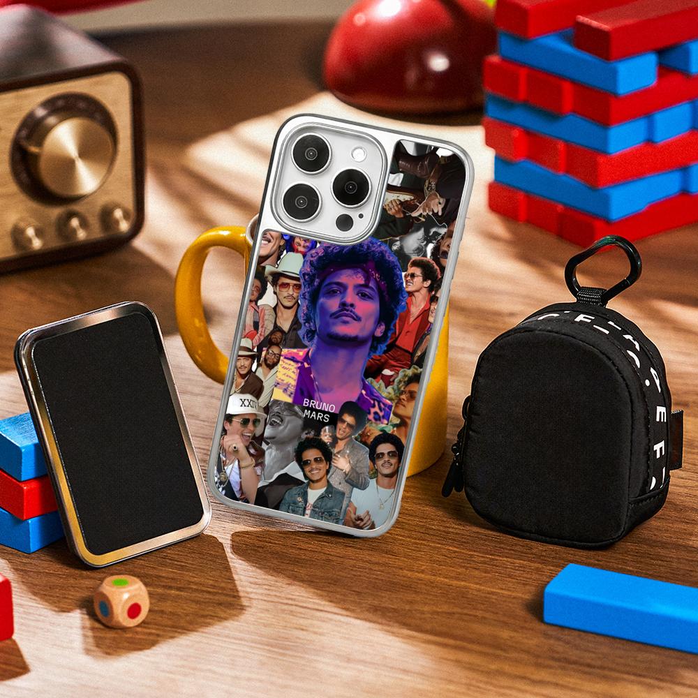 Bru-no Cool Singer Fashion Design Phone Case for iPhone 16 15 14 13 12 11 Pro Max Sheepskin Silver-edged Protective Case