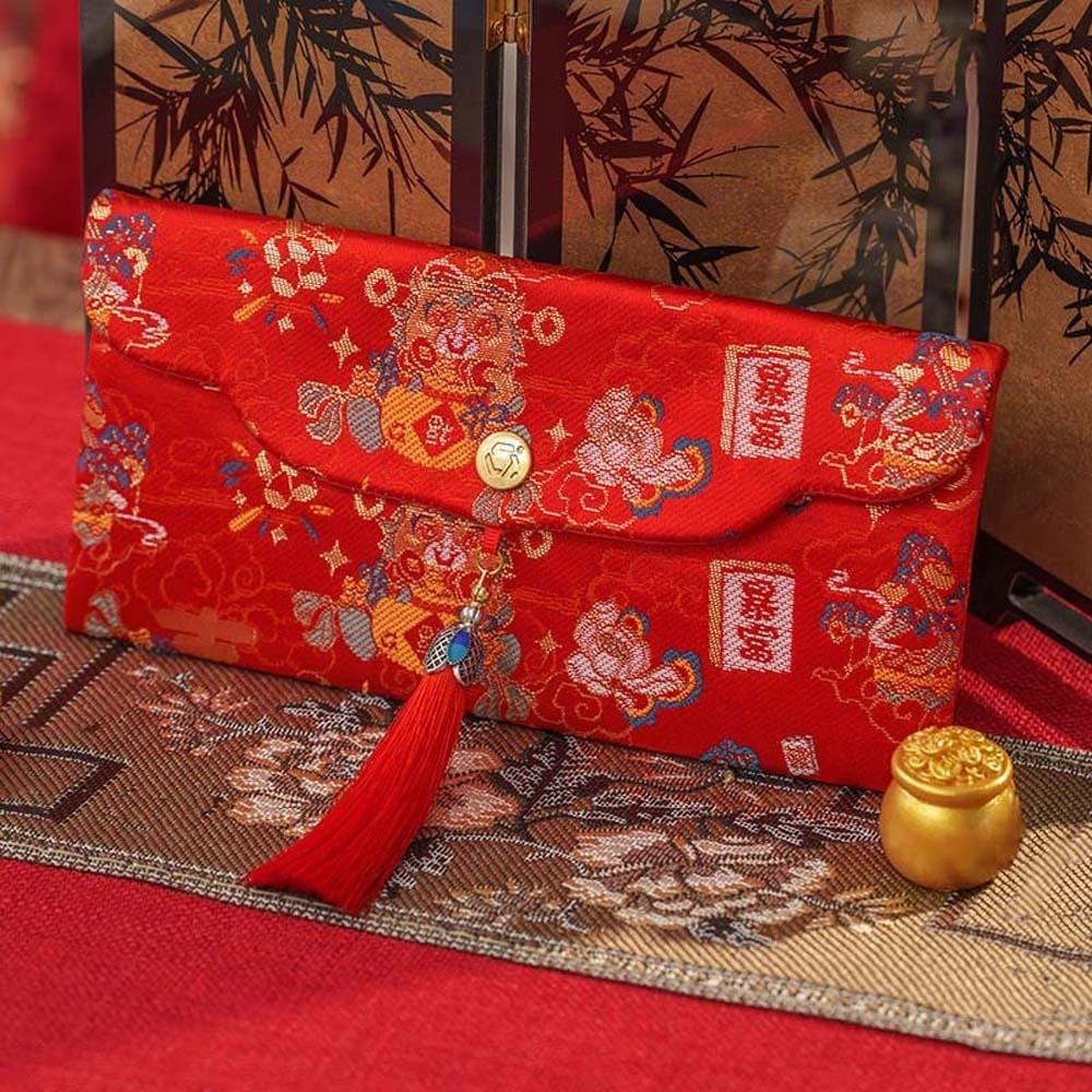 Brocade Embroidered Chinese New Year Red Wallet Traditional God of Wealth Red Pocket  Graduation