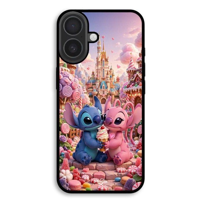 Hülle Für iPhone 18 Stitch und Angel Disney Rosa Schloss Kawaii Romantik Maniacase schwarz
