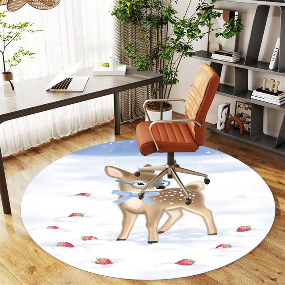 1pc deer strawberry Round Chair mat office Area Rug - Non-Slip, Floor Mat for Office, Bedroom, and Indoor Decor p127154