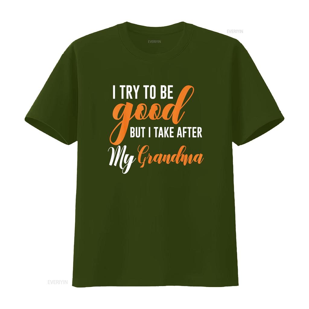 I Try To Be Good But Take After My Grandma Kids Boys Girls T Shirt Vintage Washed Designer Clothes Fashion Slightly Homme