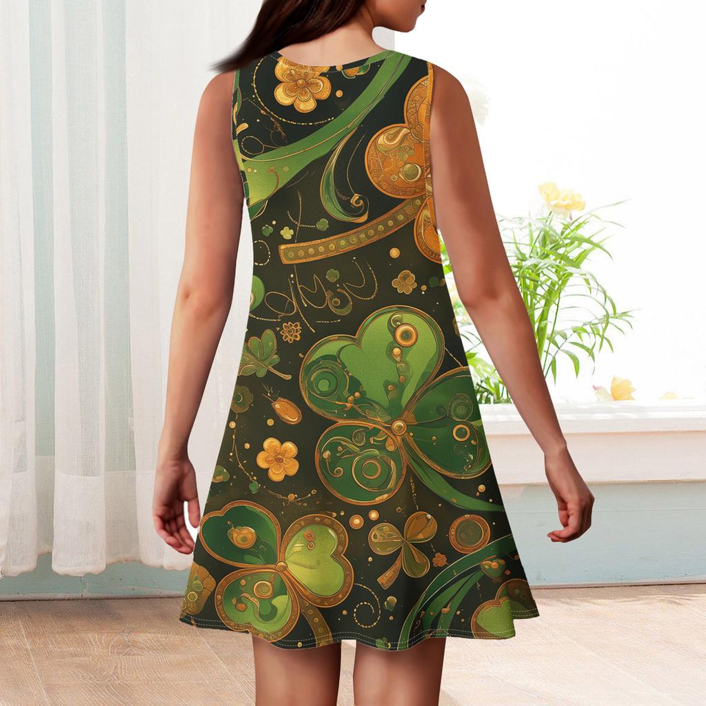 Girl Summer Dress Sleeveless Printed Color Casual Dress St. Patrick's Day