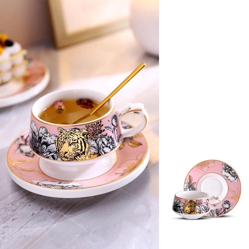 Fierce Tiger/snow Leopard Porcelain Cup&saucer Exquisite Coffee Mug Dining Table Milk Mugs Afternoon Tea Teacup Fruits Juice Cup