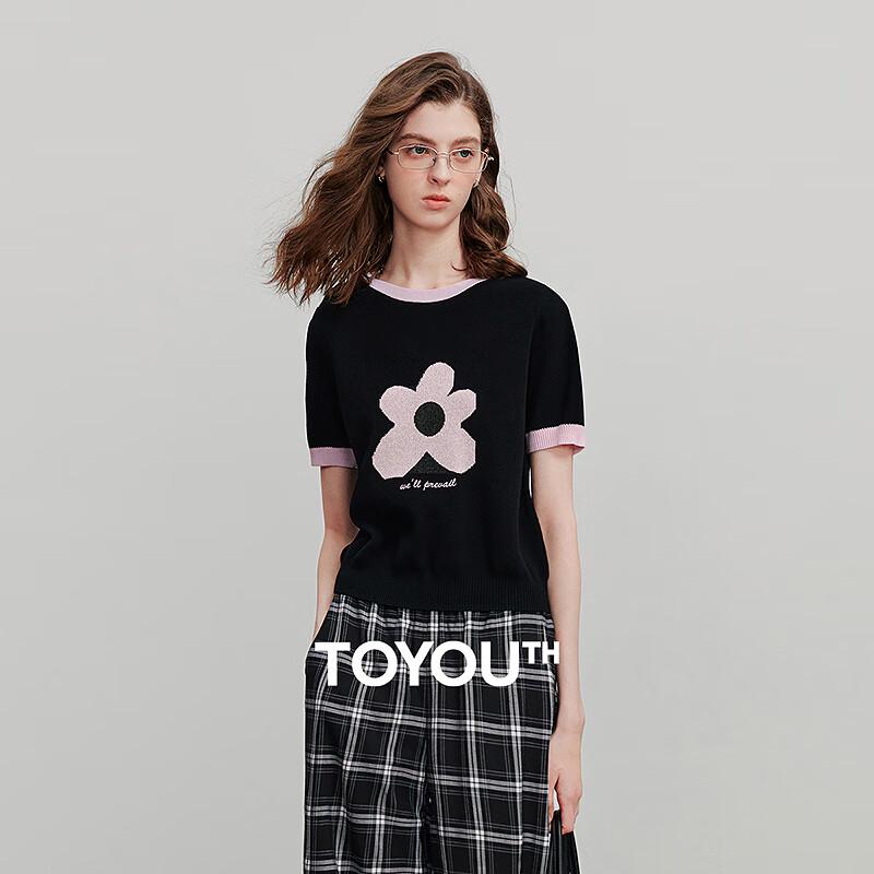 Women s Summer Floral Jacquard Knit Top S чёрный