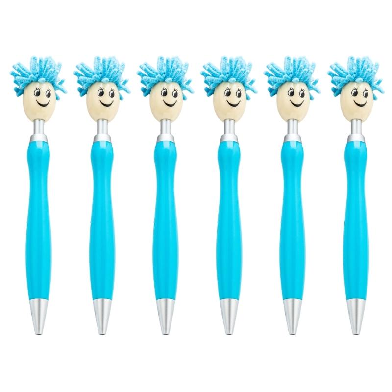 6pcs 1.0mm Mop Head Pen Retractable Ballpoint Pen with Plush Hair Smooth Writing Pen School Office Supplies for Teacher