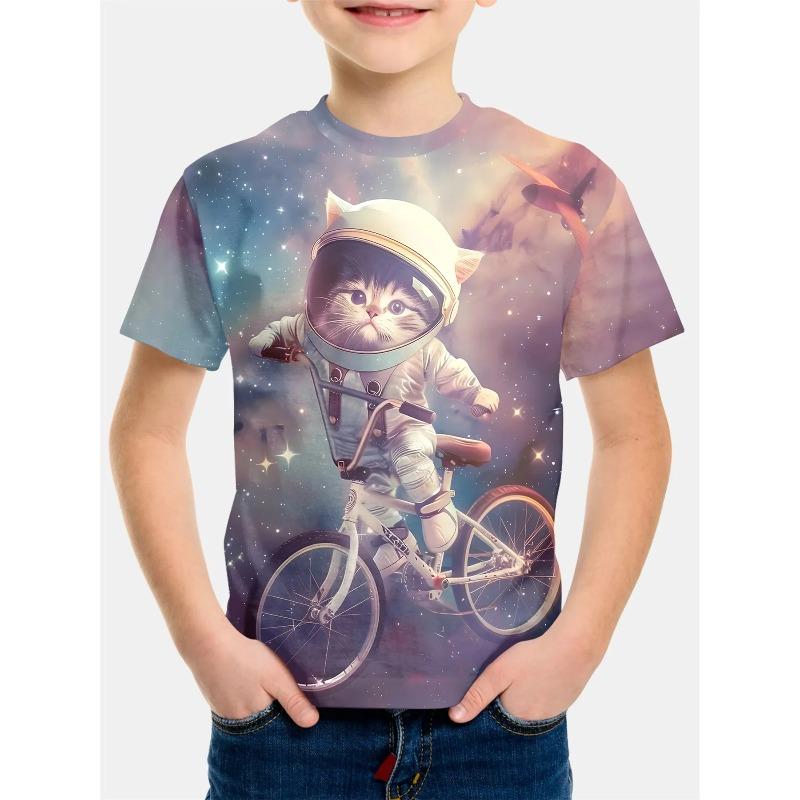 Children Clothes Girl Boys Tshirt Short Sleeve Child T Shirt Kids Summer Clothes 3D Cat Print Cartoon Casual Children's Clothing