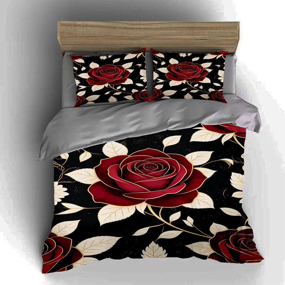Rose, Leaves, Elegant. Bedding Duvet Cover Sets Duvet Covers Pillowcases Gifts (1 * Duvet Cover 2 * Pillowcases, Without Duvet Insert)