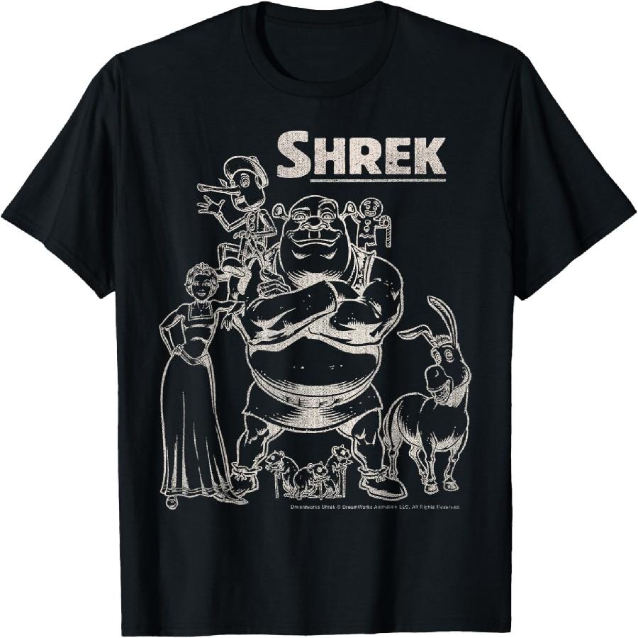 Maglietta Ritratto Sbiadito Gruppo Shrek