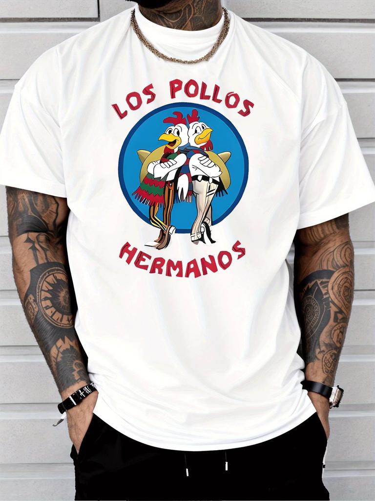 Los Pollos Herunisexos Chicken Cartoon Graphic Unisexs Cotton Crew Neck Tee Short Sleeve Loose Casual Daily Street Male Wear Top